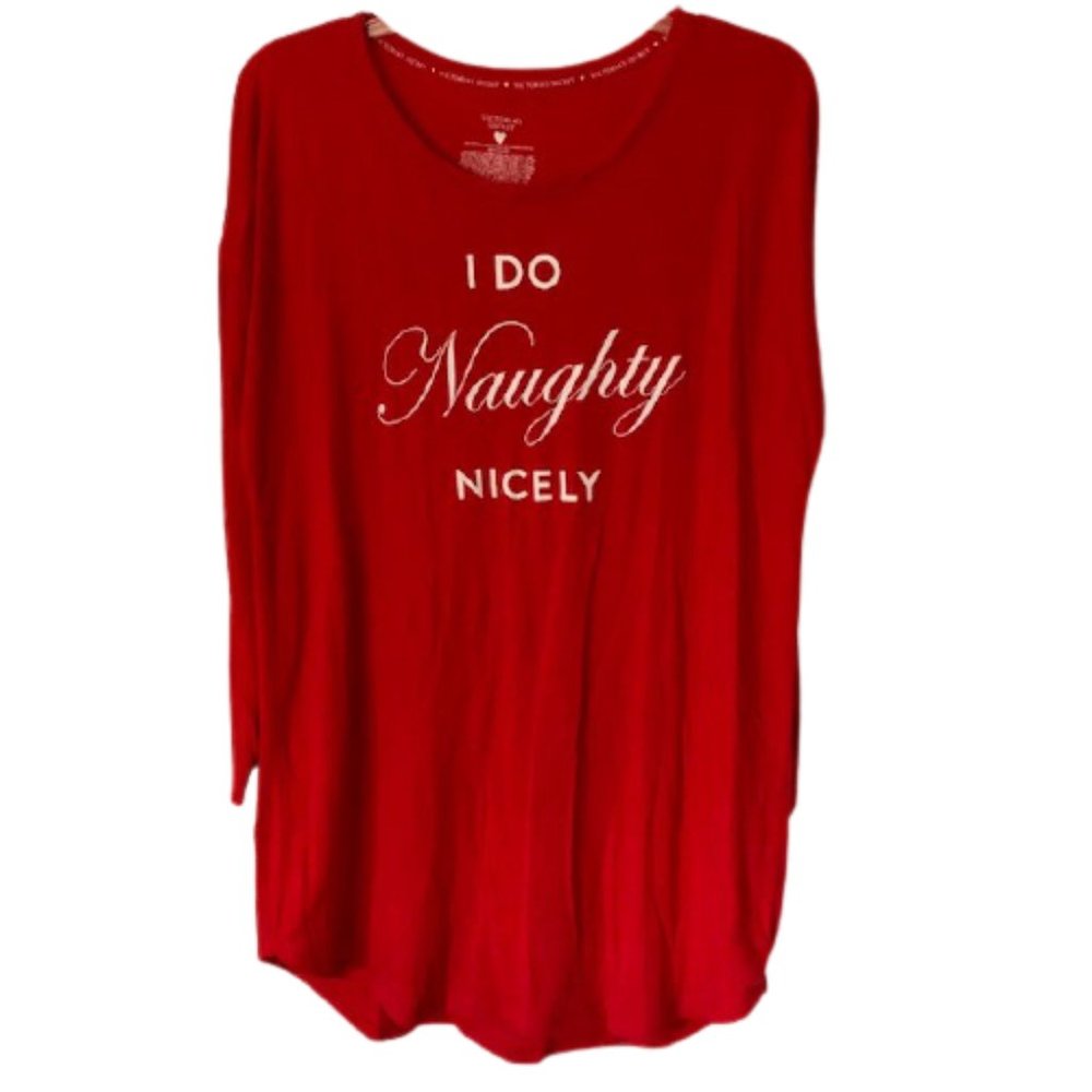 Victoria's Secret Sassy Nightshirt - "I Do Naughty Nicely" - Red/White - S - Picture 2 of 5
